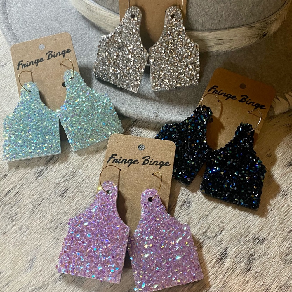 Leather Rhinestone Earrings
